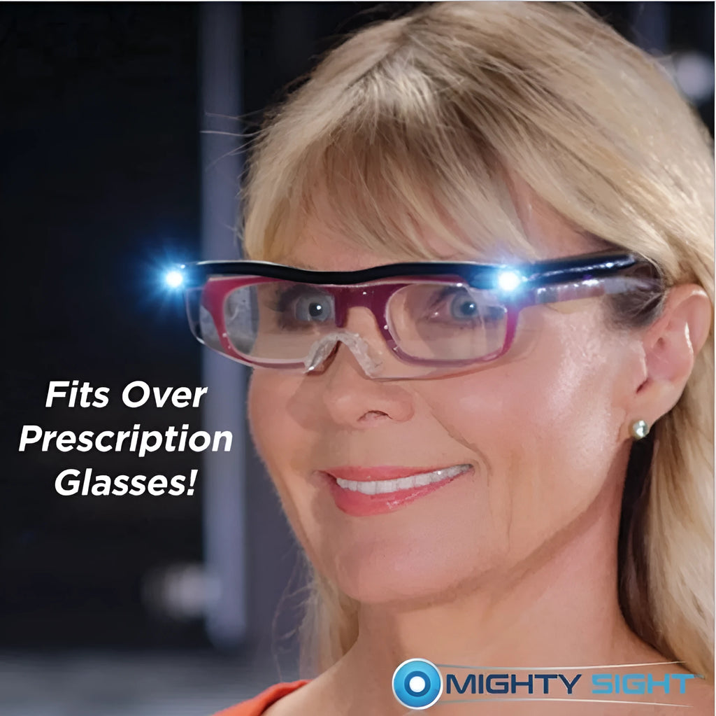 USB LED reading glasses with transparent black frame and integrated lighting