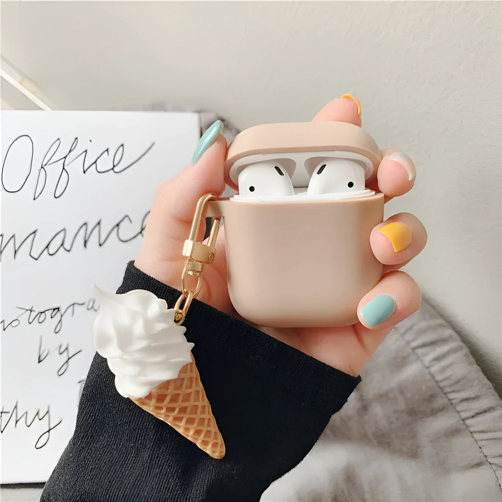 Colourful cylinder ice cream design printed on a silicone protective case for Apple AirPods 2.