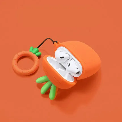 Orange carrot-shaped silicone protective cover for AirPods 1st and 2nd generation charging case