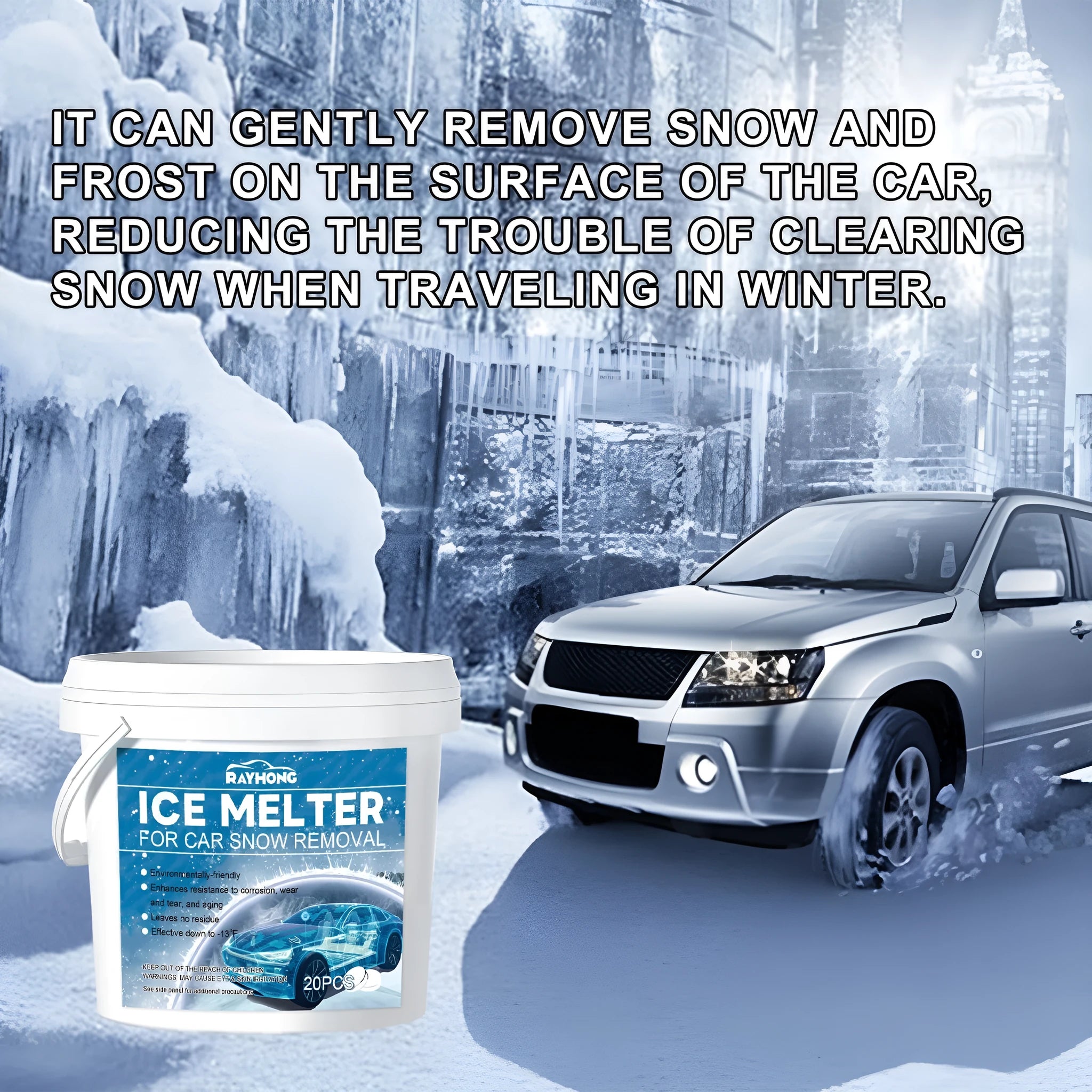 Car snow melting effervescent tablets pack of 20 for winter vehicle de-icing