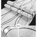 Curve stripe patterned 3D textured wallpaper roll for video wall backgrounds in light grey and dark brown colours