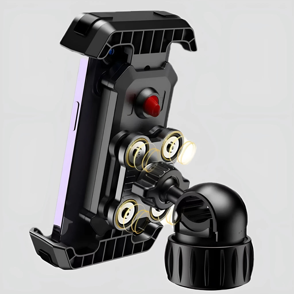 Black ABS cycling phone navigation bracket mounted on bike handlebars