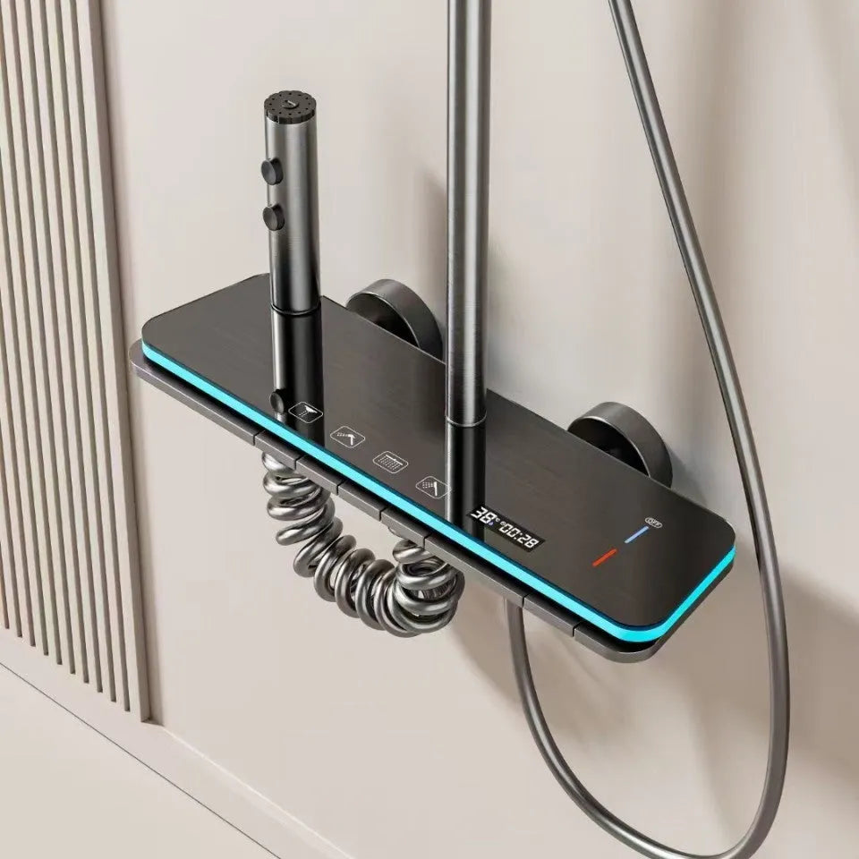 Aluminium digital display shower head set with temperature control and concealed mounting