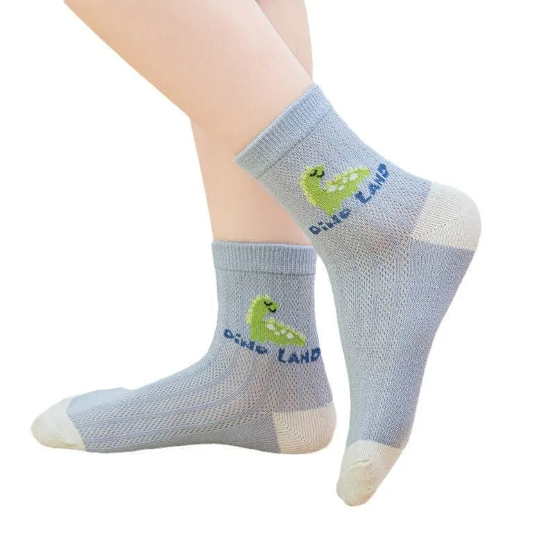 Children's thin breathable polyester tube socks mid-calf length with stripe pattern for spring summer