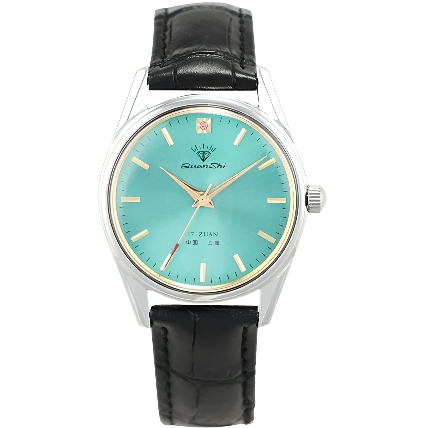 Men's watch with green dial and choice of leather, steel, or spring strap on 38mm alloy case