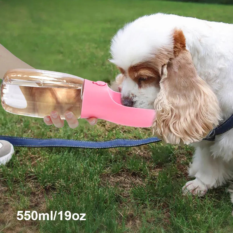 Large capacity outdoor portable travel pet water bottle 550ml in green with built-in drinking bowl