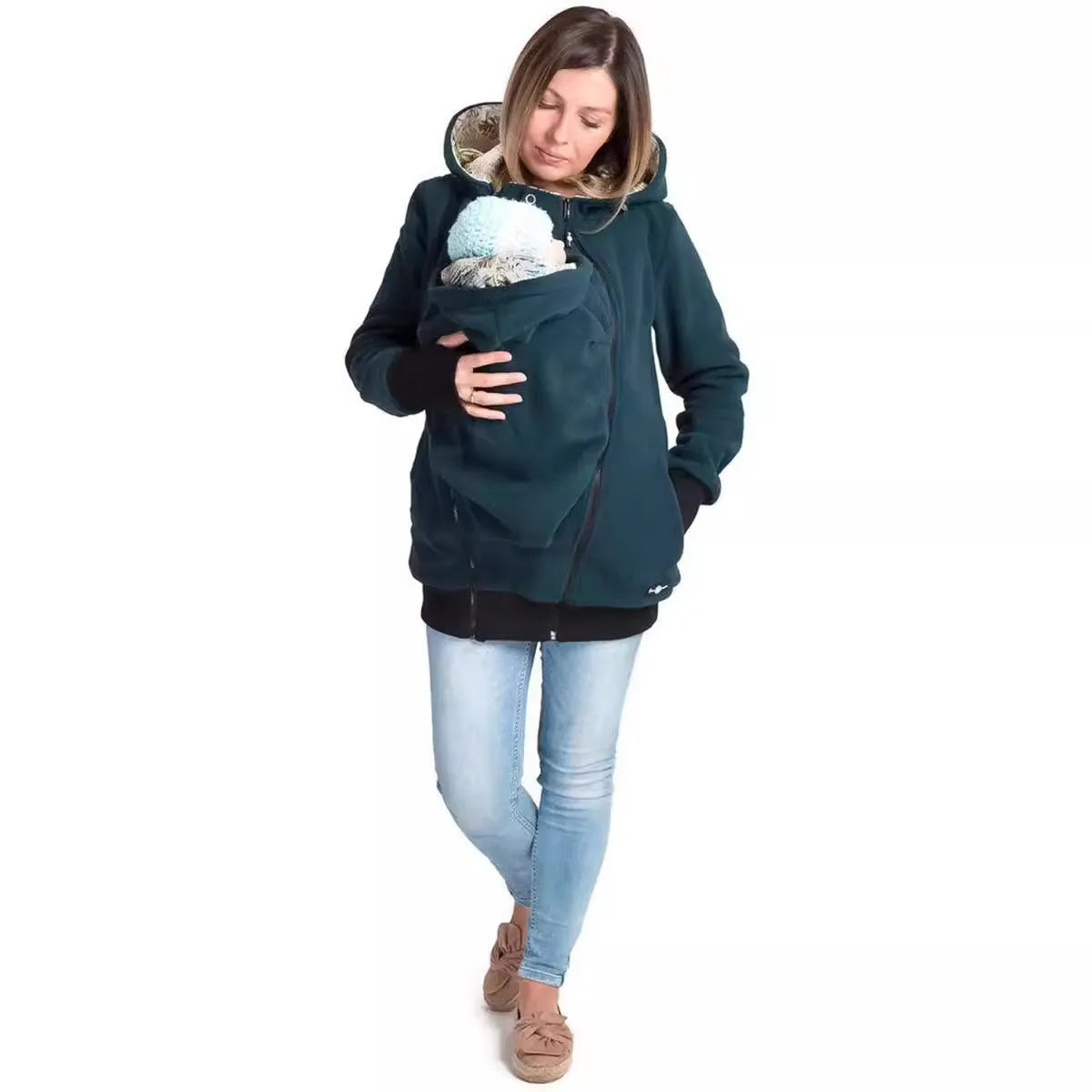 Red loose-fitting women's polar fleece sweater with long sleeves on a hanger.