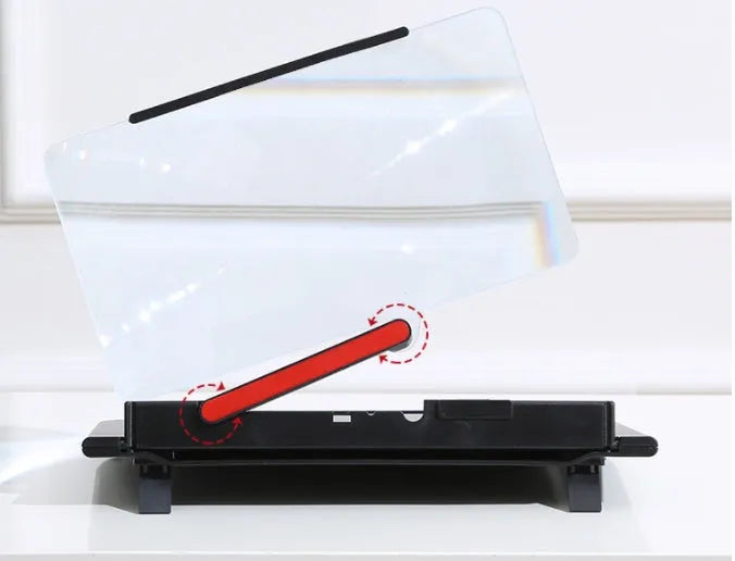 12-inch pull-out smartphone screen amplifier showing horizontal and vertical bracket positions