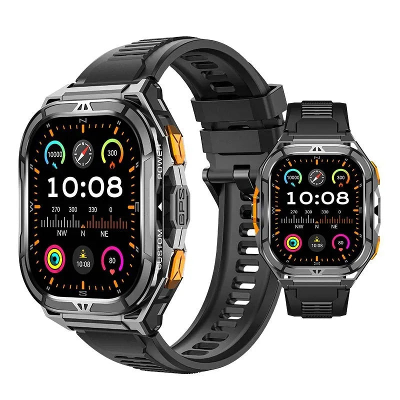 X5 smart watch with AMOLED screen and Bluetooth calling features, available in black and gray