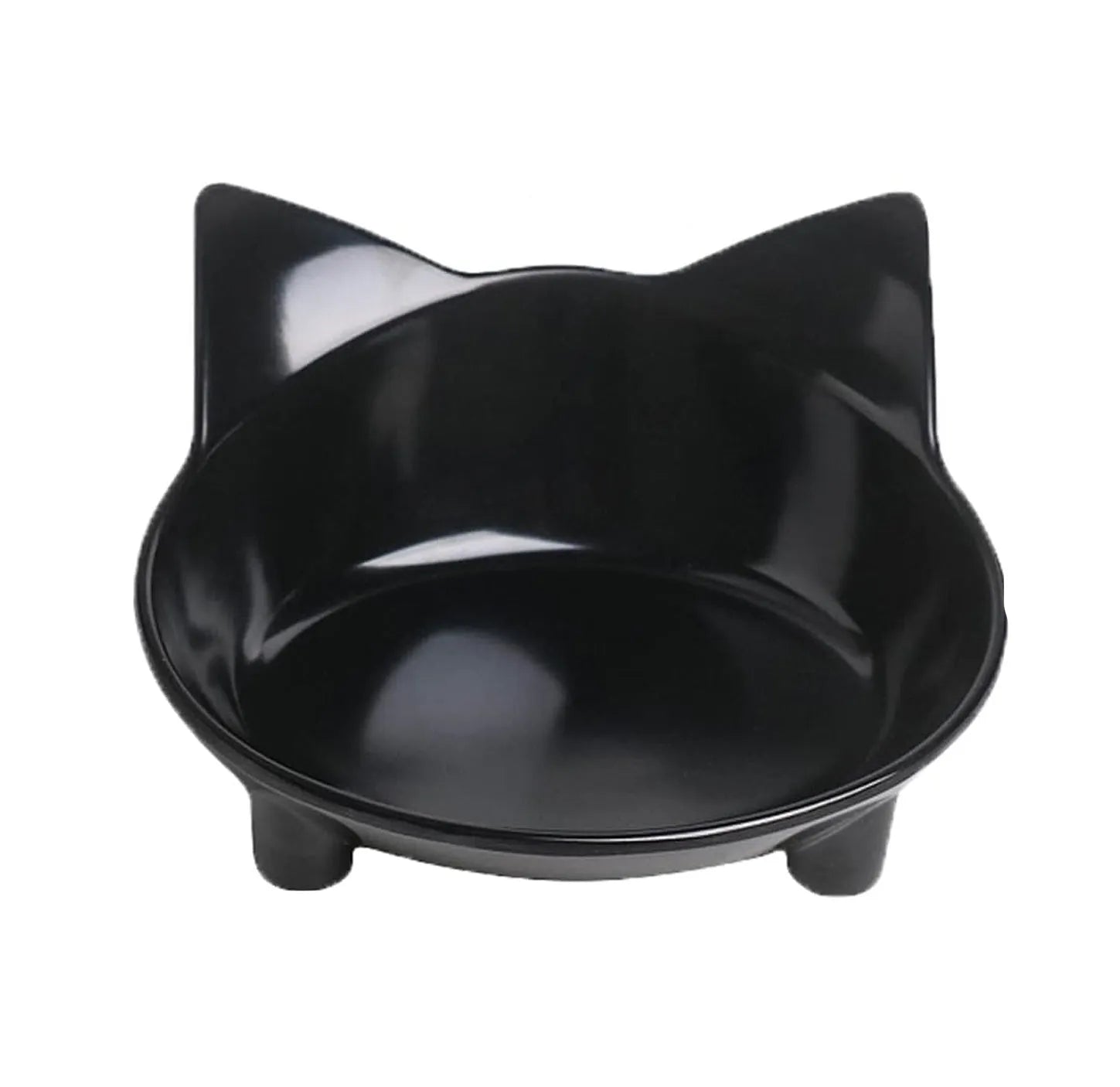 White shallow melamine pet bowl with non-slip rubber base for cats and dogs.