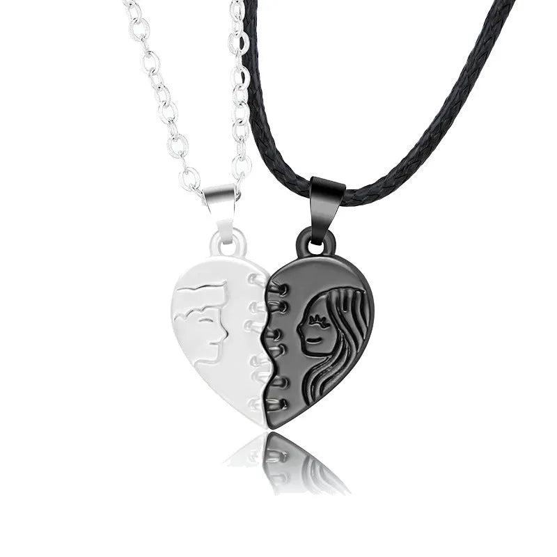 Palm couple magnet necklace with handshake clavicle chain in Korean style alloy geometric pendant white gold platinum black silver matt black