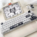 Kitten's Fantasy MOA height key cap set with black and white cat design on white background
