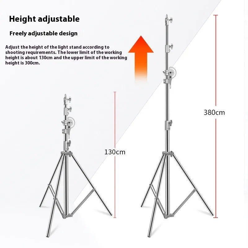Silver stainless steel cross arm ceiling lamp rack extended to its full height
