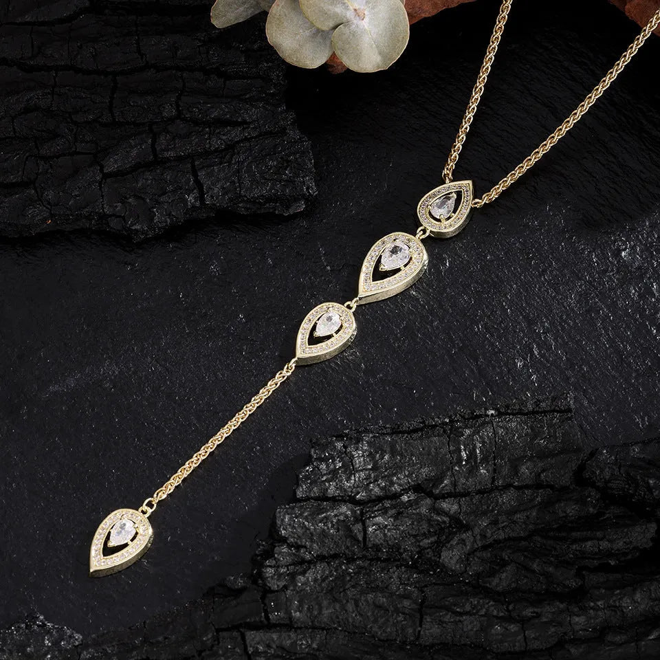 Water drop copper necklace with electroplated finish in white and gold colours fashion OL style