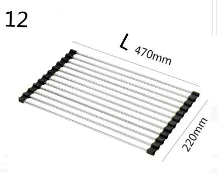Stainless steel folding kitchen sink drain rack shown in a choice of colours