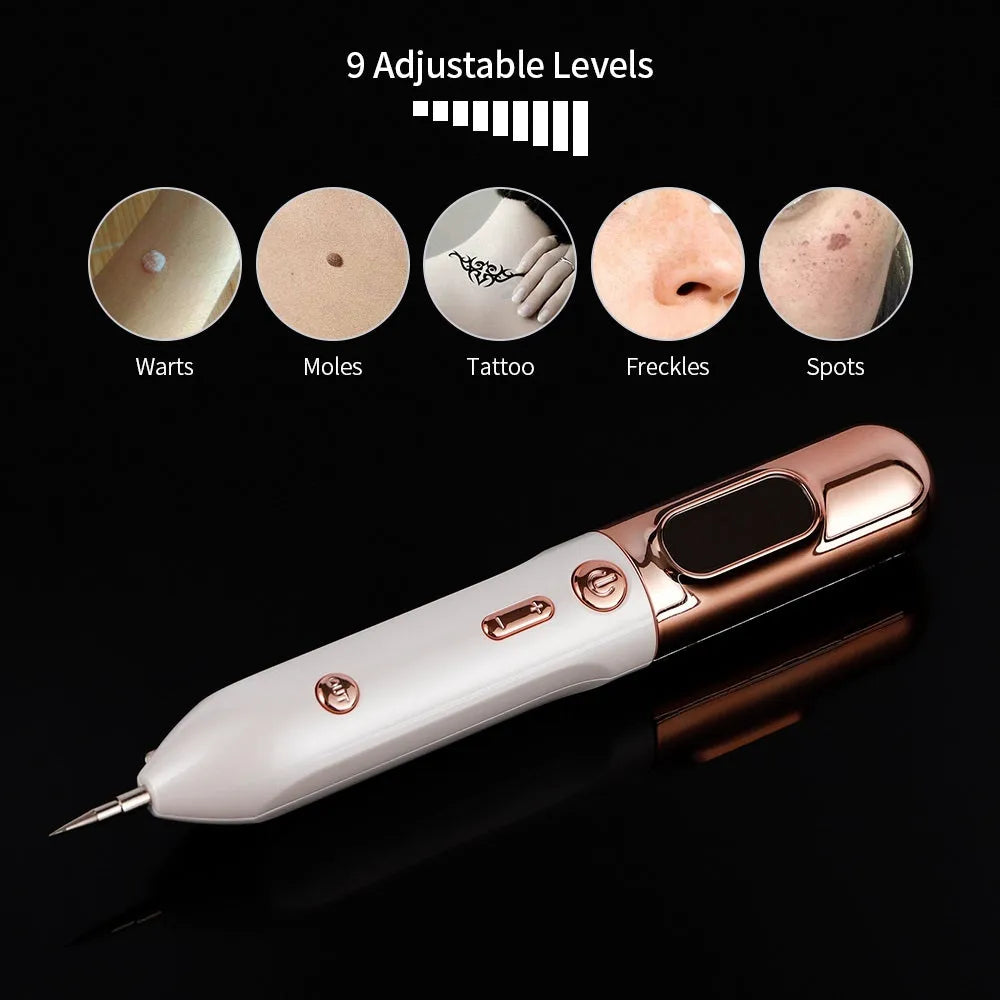 Blue light acne beauty instrument removal pen set with cooling gel and needles on a table