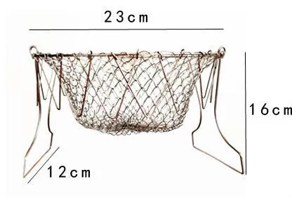 Stainless steel foldable deep fry basket with square grid design for kitchen use