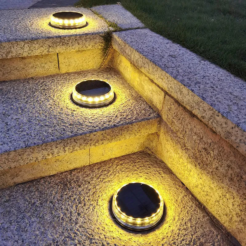 Solar buried light for outdoor courtyards and lawns, 121x121x26mm, ABS+AS construction, polycrystalline solar panel, 13lm warm or white light.