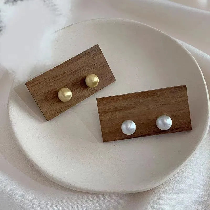 Matte brushed gold bean earrings for women, hypoallergenic studs with post-back closure, gold colour option