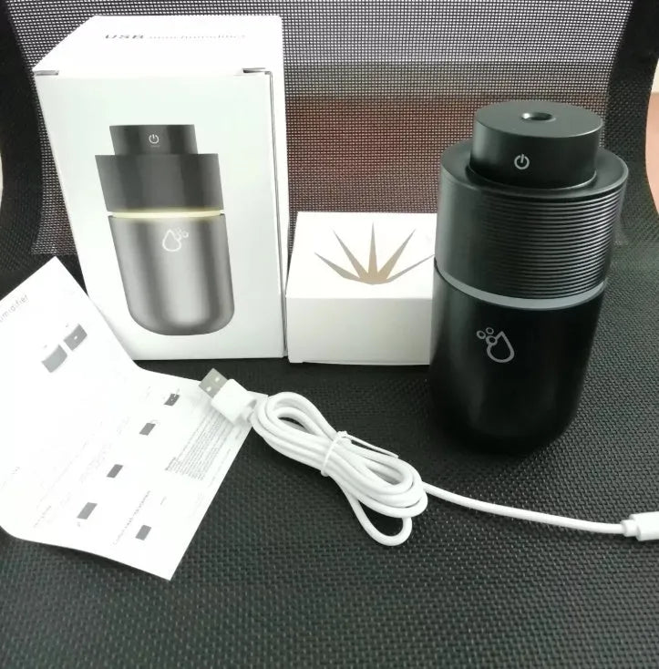 Car humidifier silver grey USB powered 200ml tank 70x148mm on car seat