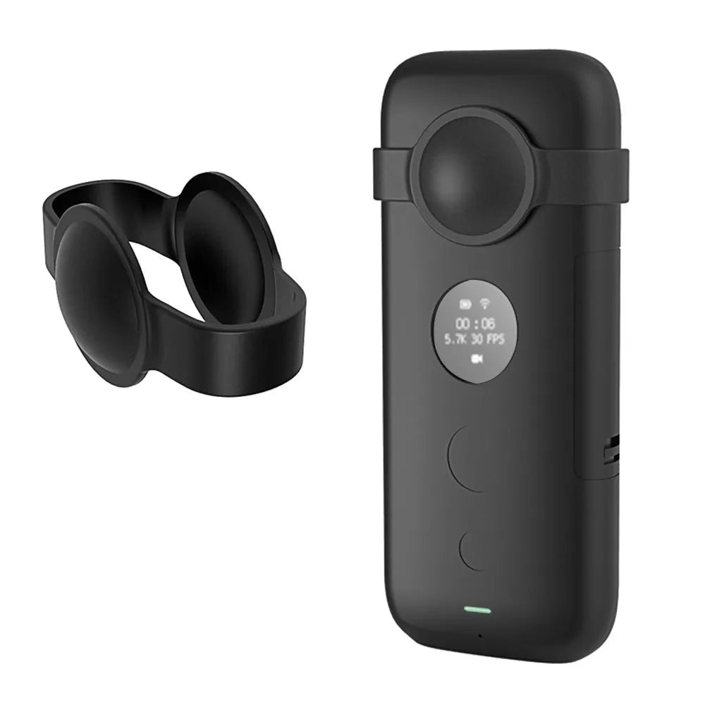 Black and red silicone protective cases for an Insta360 ONE X action camera.