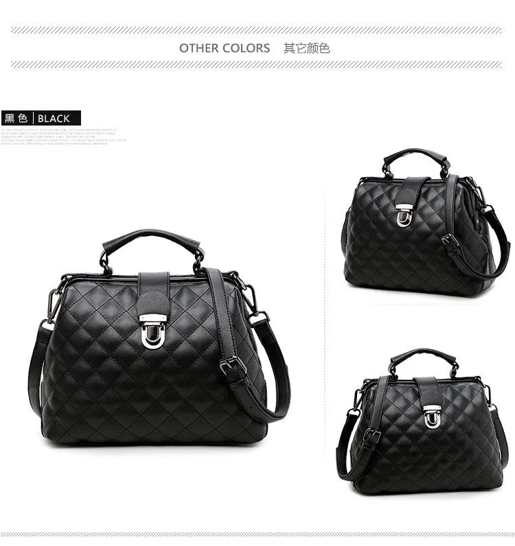 Lingge leather retro doctor bag shoulder bag in black, red, white, and yellow colours