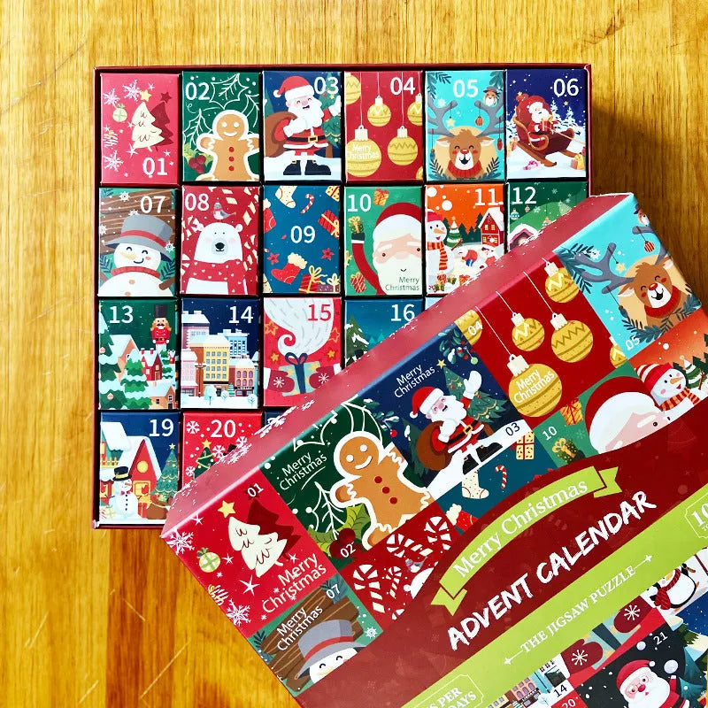 24-grid paper advent calendar puzzle box with colourful illustrations, 70x50 cm, for teenagers