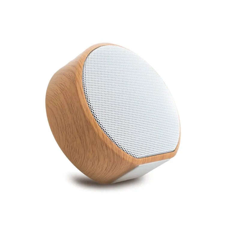 Mini wood Bluetooth speaker in white with bass diaphragm and Micro USB port