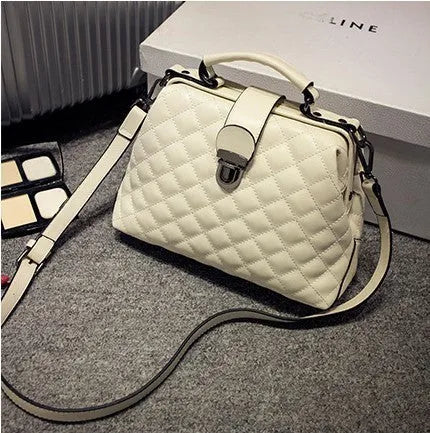 Lingge leather retro doctor bag shoulder bag in black, red, white, and yellow colours