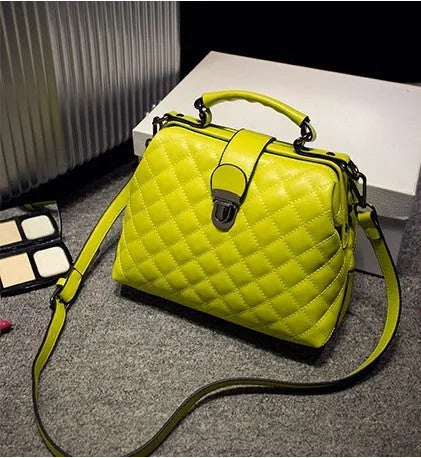 Lingge leather retro doctor bag shoulder bag in black, red, white, and yellow colours