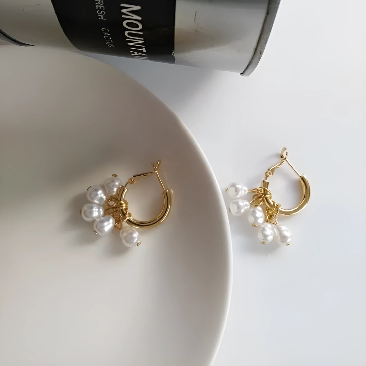 Gold geometric pearl tassel earrings for women electroplated alloy drop earrings