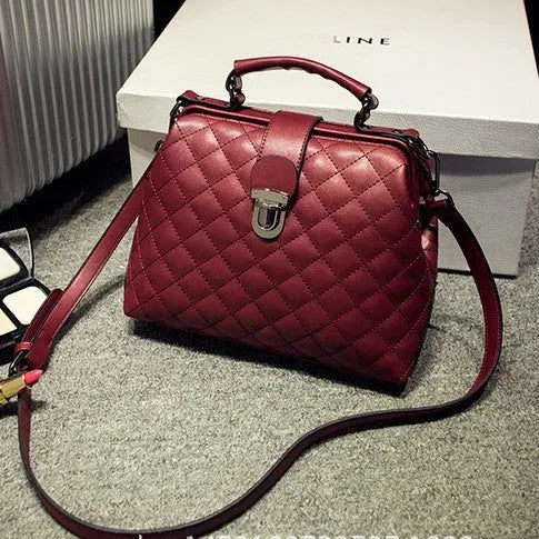 Lingge leather retro doctor bag shoulder bag in black, red, white, and yellow colours