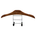 Wood yellow stainless steel car mounted clothes hanger showing dimensions.
