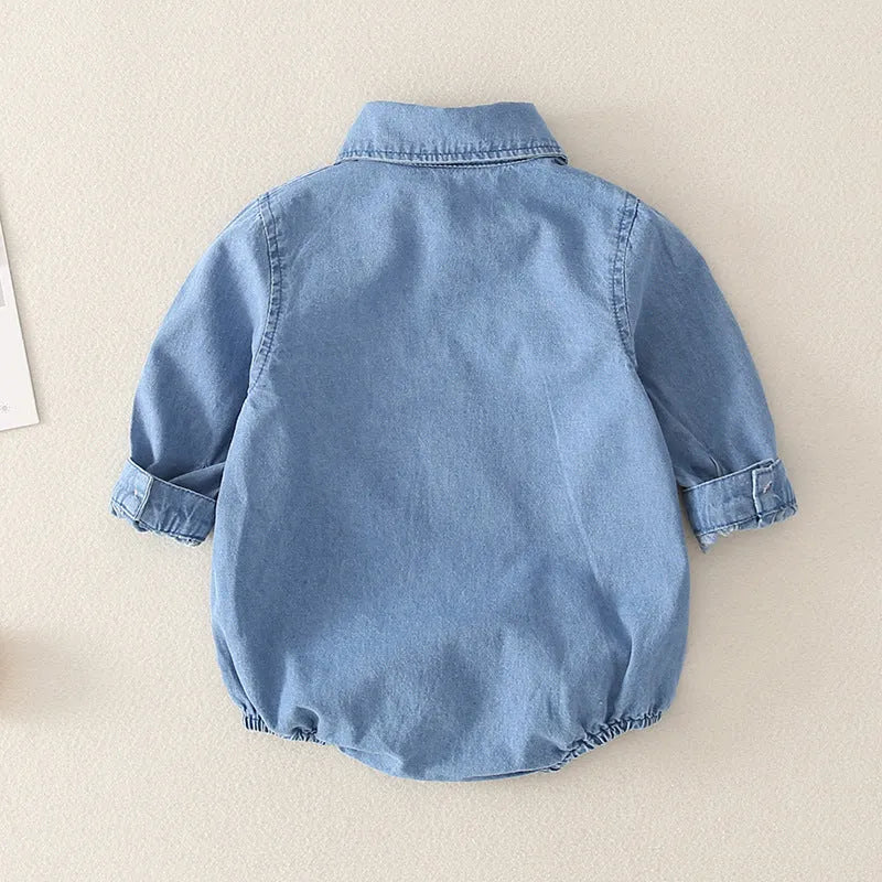 Baby girl jeans climbing suit in cotton with triangular cut for 66-90cm height