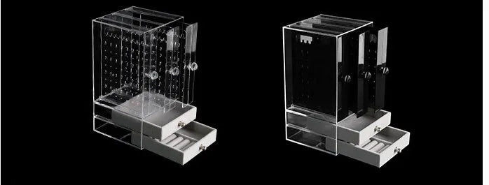 Acrylic cosmetic storage box in white plastic with clear sides, dimensions 13.5x13x24.7 cm, for makeup organisation