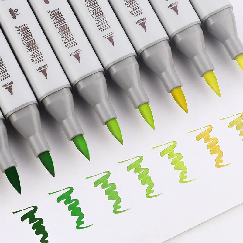 48-colour oily soft-tip marker set with round and oblique heads for hand-painted design work