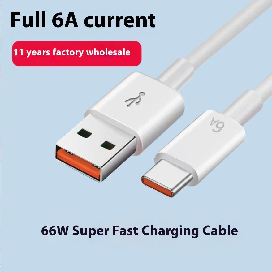 White 6A Type-C fast charging cable 1 metre length with TPE jacket