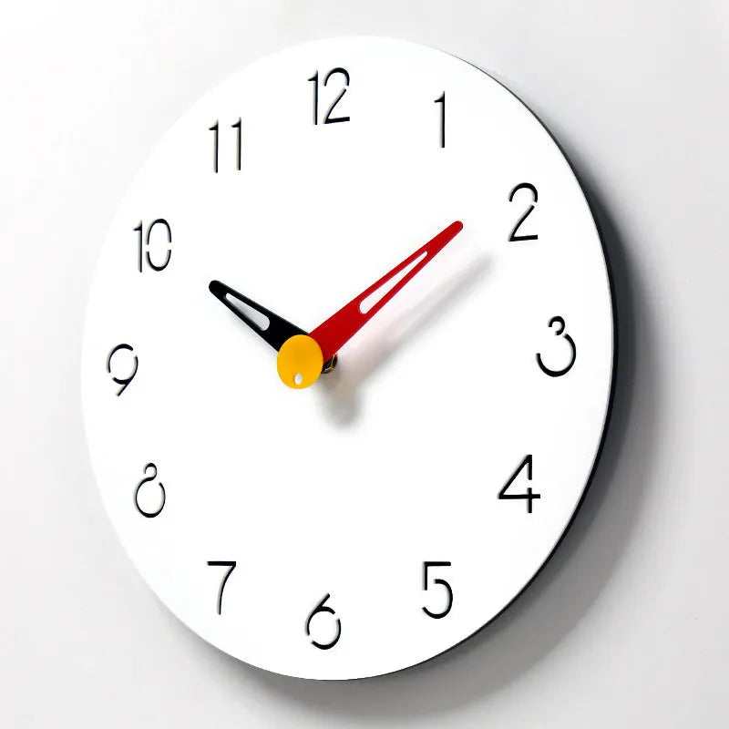Three-dimensional white acrylic wall clock with UV print and metal pointers, 30 cm dia