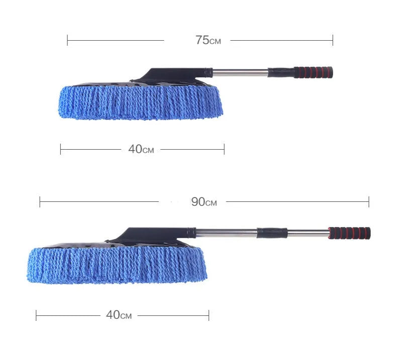 Adjustable car wash mop with nanowire head in gray and blue, extendable from 75cm to 85cm
