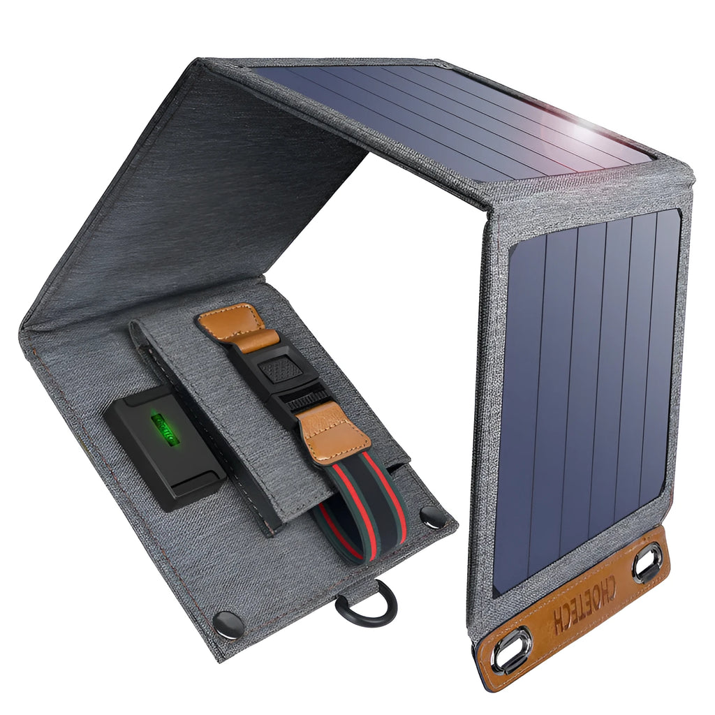 Grey solar mobile phone tablet charger with USB output and indication function