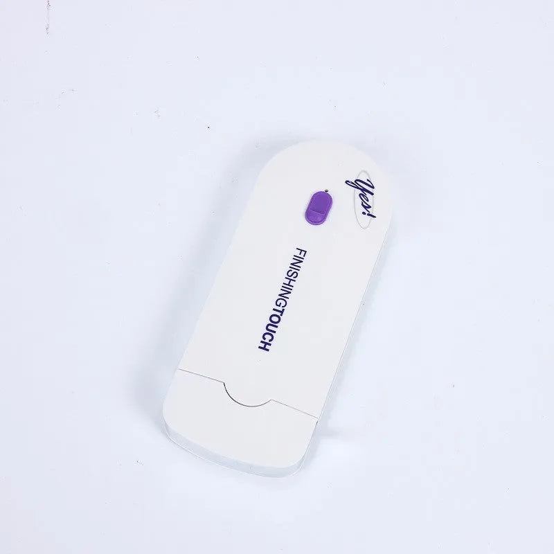Black rechargeable electric hair remover with Sensa-Light head, trimmer head, foil head, USB cable and cleaning brush.