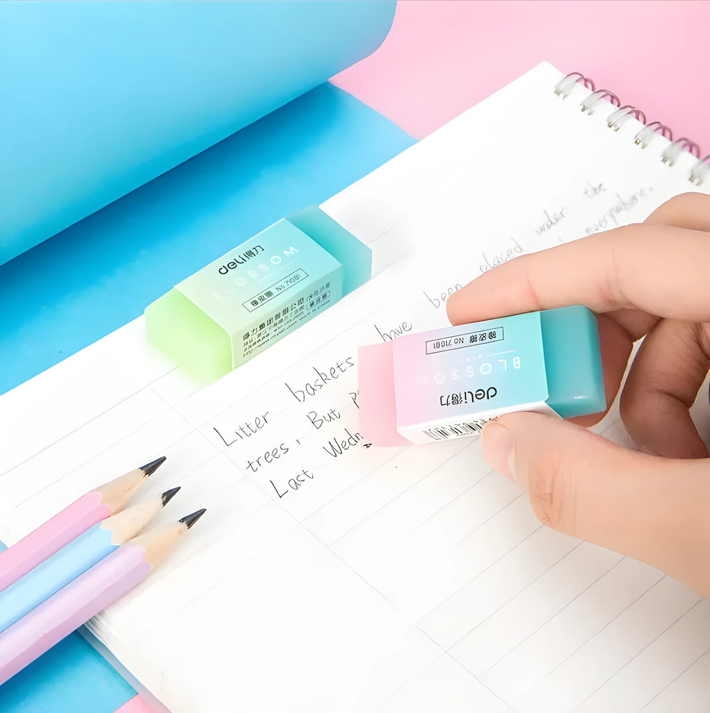 Cute translucent coloured pencil rubber eraser measuring 4.8cm by 2cm by 1cm for school and art use