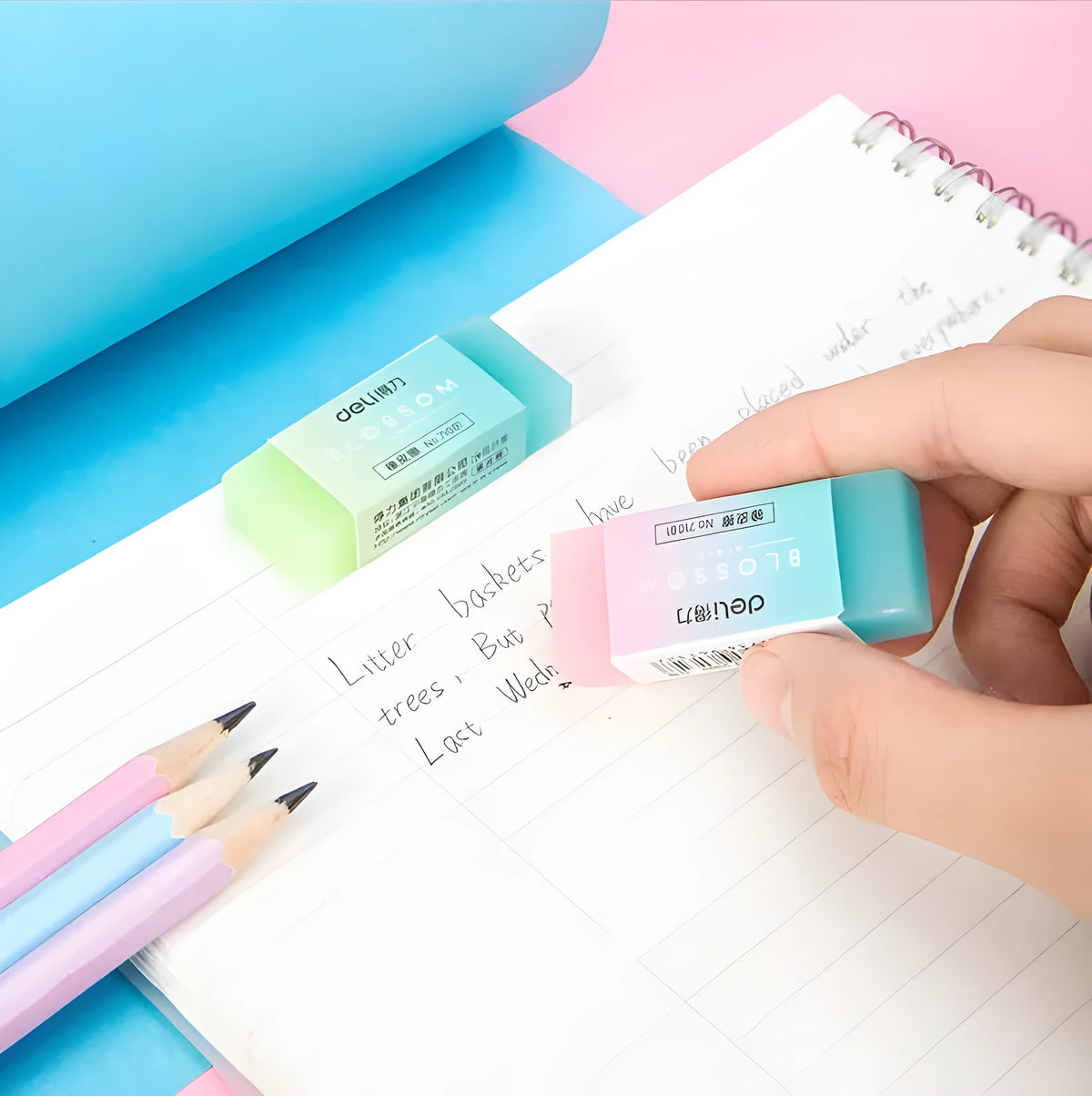 Cute translucent coloured pencil rubber eraser measuring 4.8cm by 2cm by 1cm for school and art use