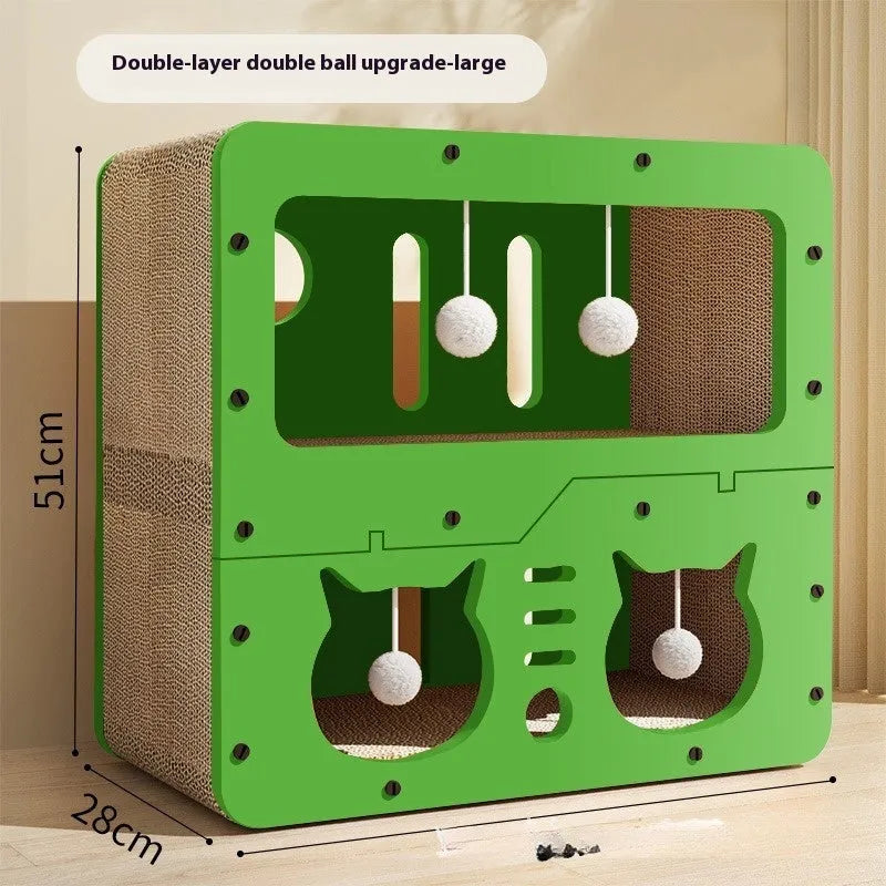 A double layer cat scratching board and nest in a cute owl design style