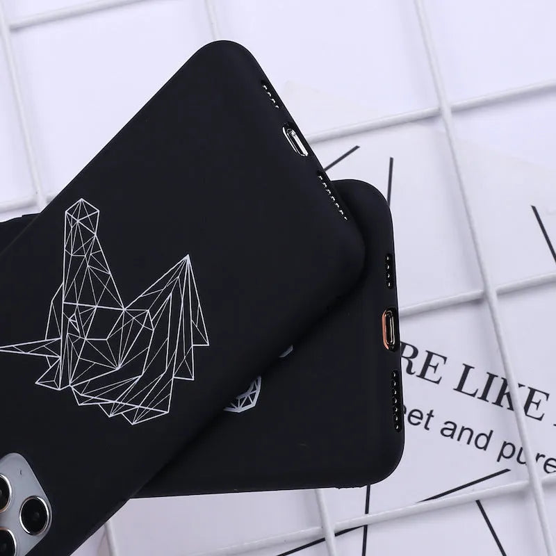 Animal line graffiti art design on a slim black TPU iPhone back cover case.