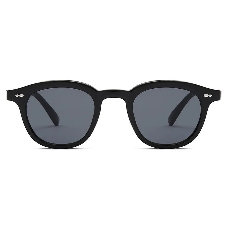 Beige retro round sunglasses with PC lens and metal hinge construction in multiple colour options