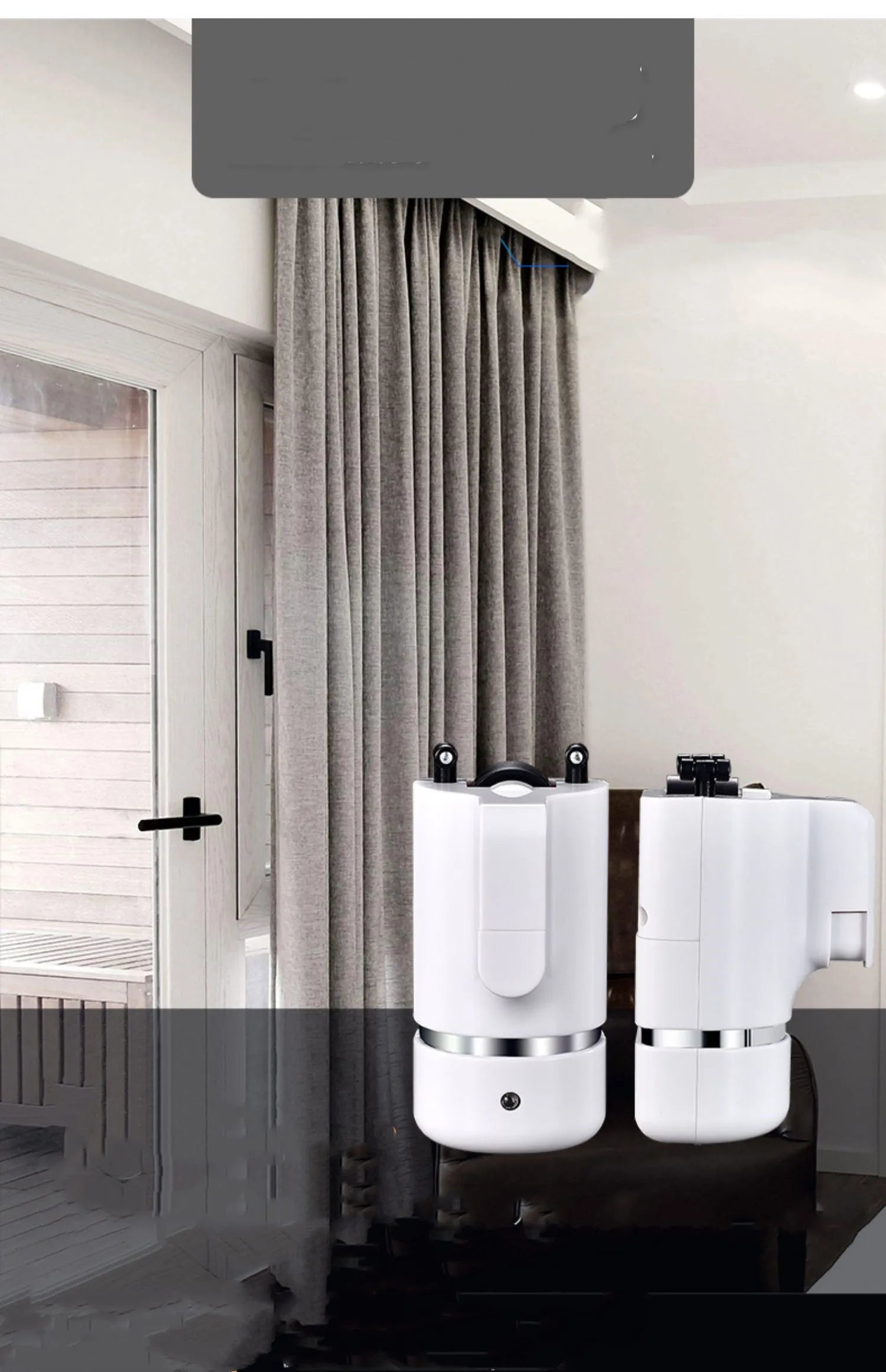 Motorised aluminium curtain track system with silent pulleys and 90-degree elbow connectors