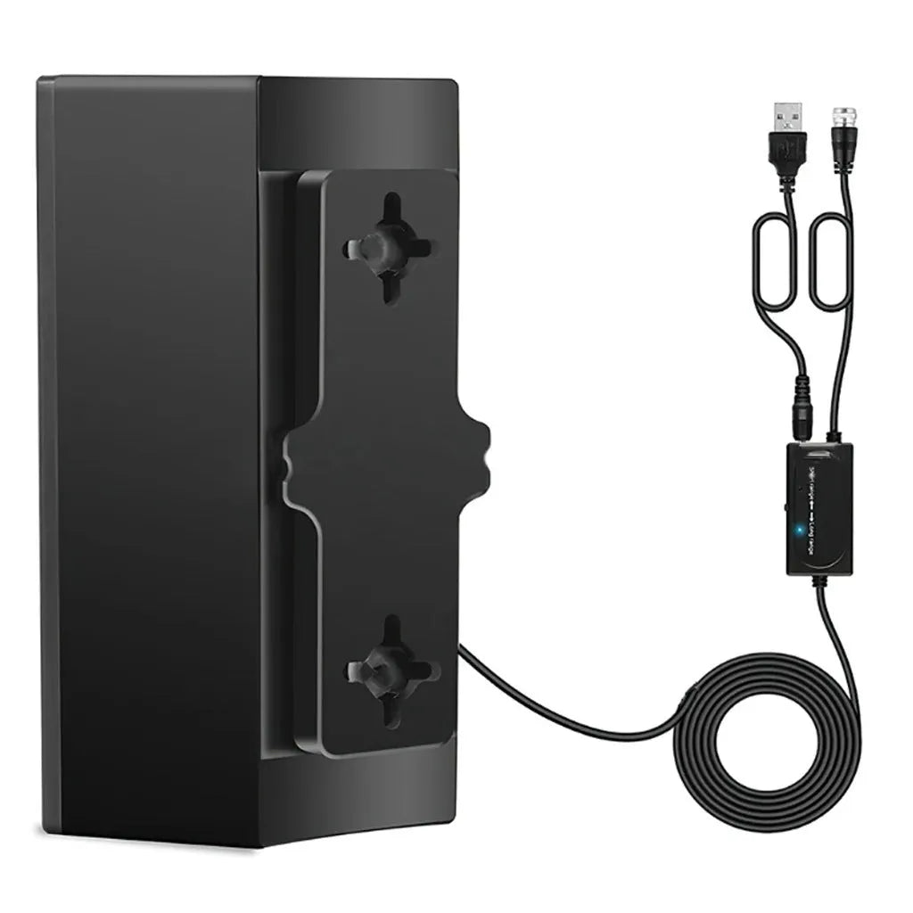 Black digital TV antenna with mounting accessories including expansion tubes and screws
