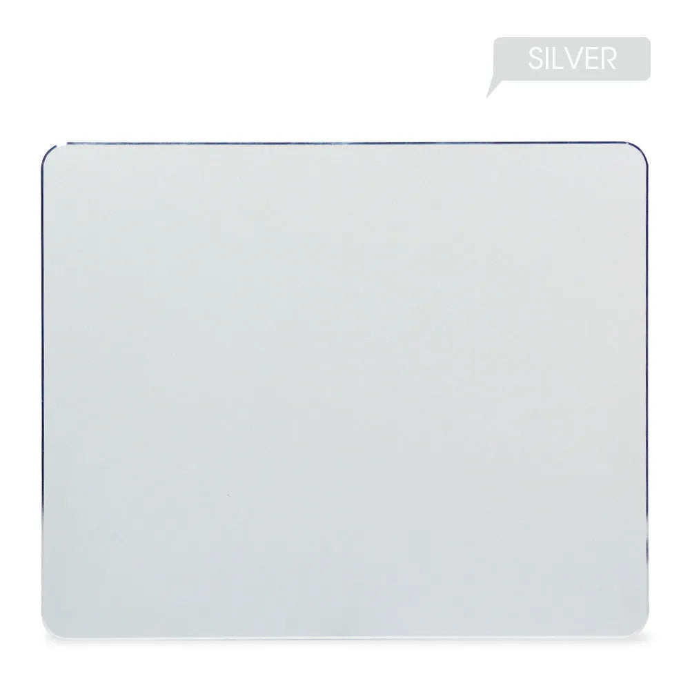 Aluminium alloy double-sided mouse pad in black finish on a desk for gaming or office use