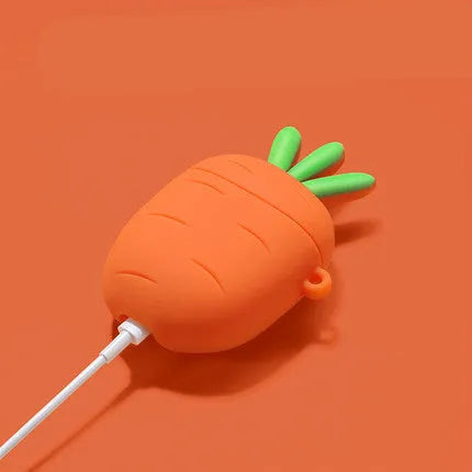 Orange carrot-shaped silicone protective cover for AirPods 1st and 2nd generation charging case